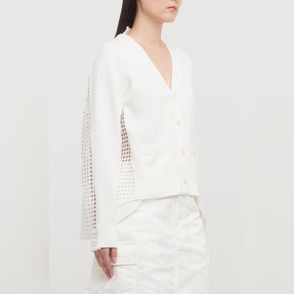 Sacai Sweaters - Sacai White Embroidered Cardigan XL